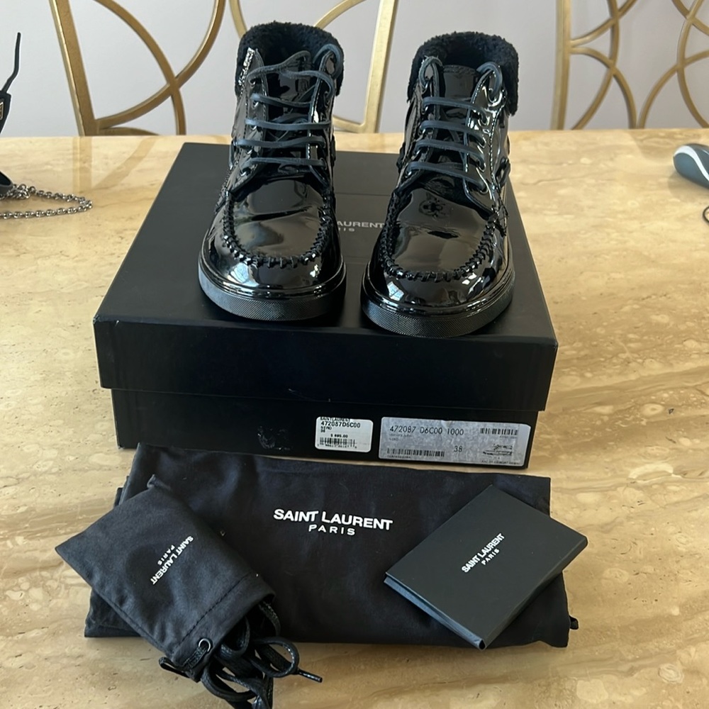 SAINT LAURENT Shearling Patent Leather hi-top